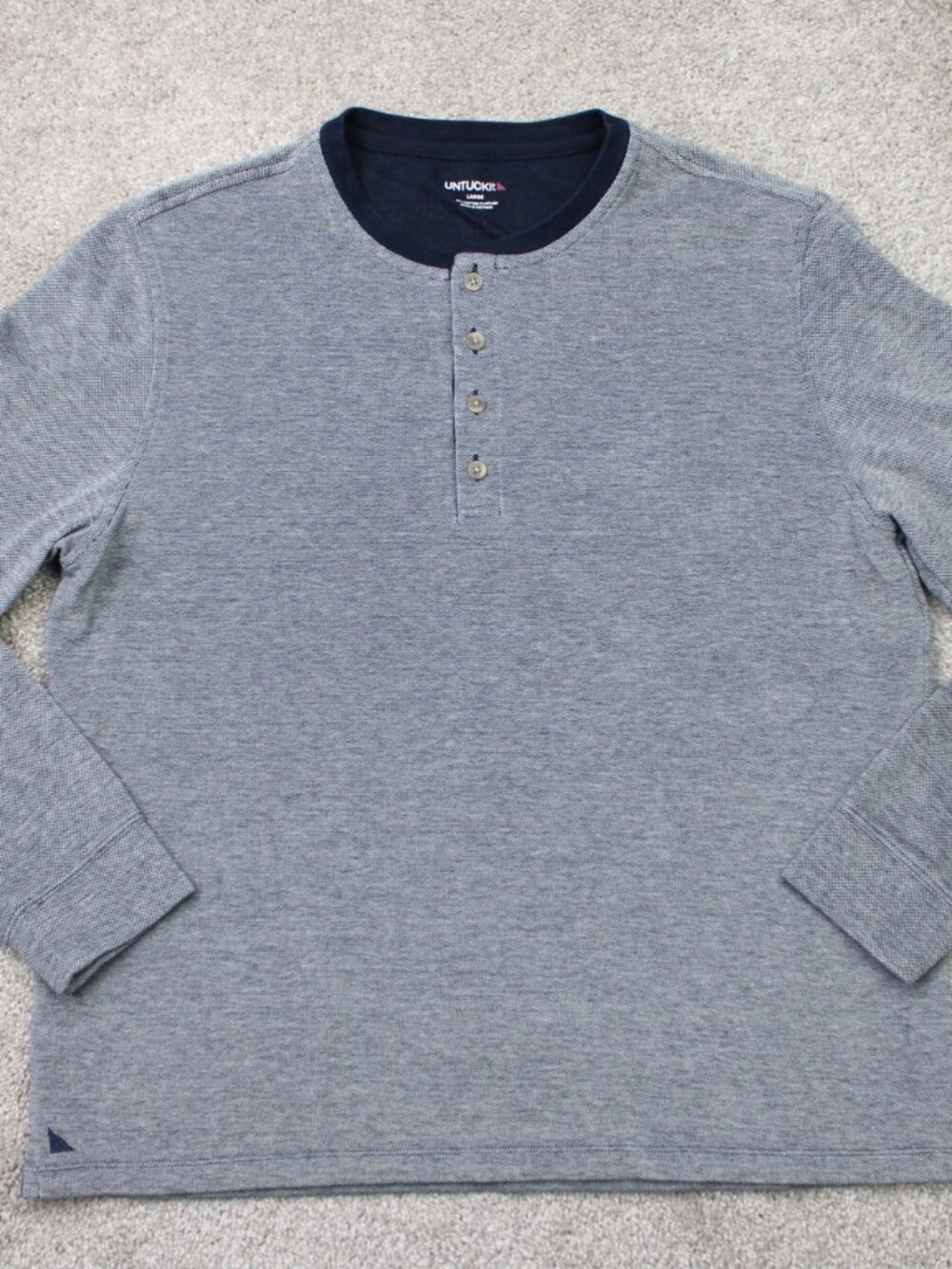 UNTUCKit Cascudo Shirt Mens Large Gray Henley Regular Cotton/Nylon Long Sleeve